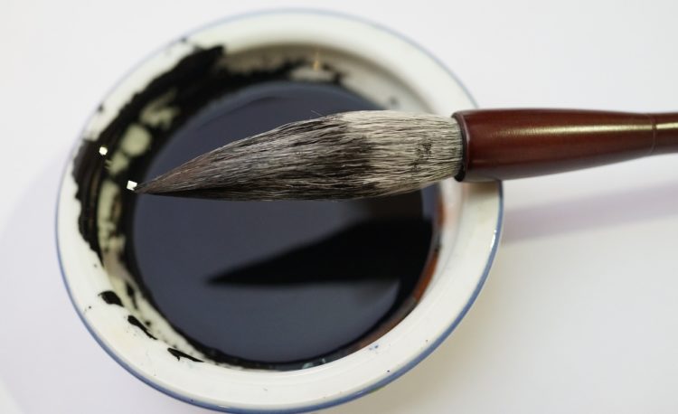 calligraphy brush, ink well, chinese calligraphy