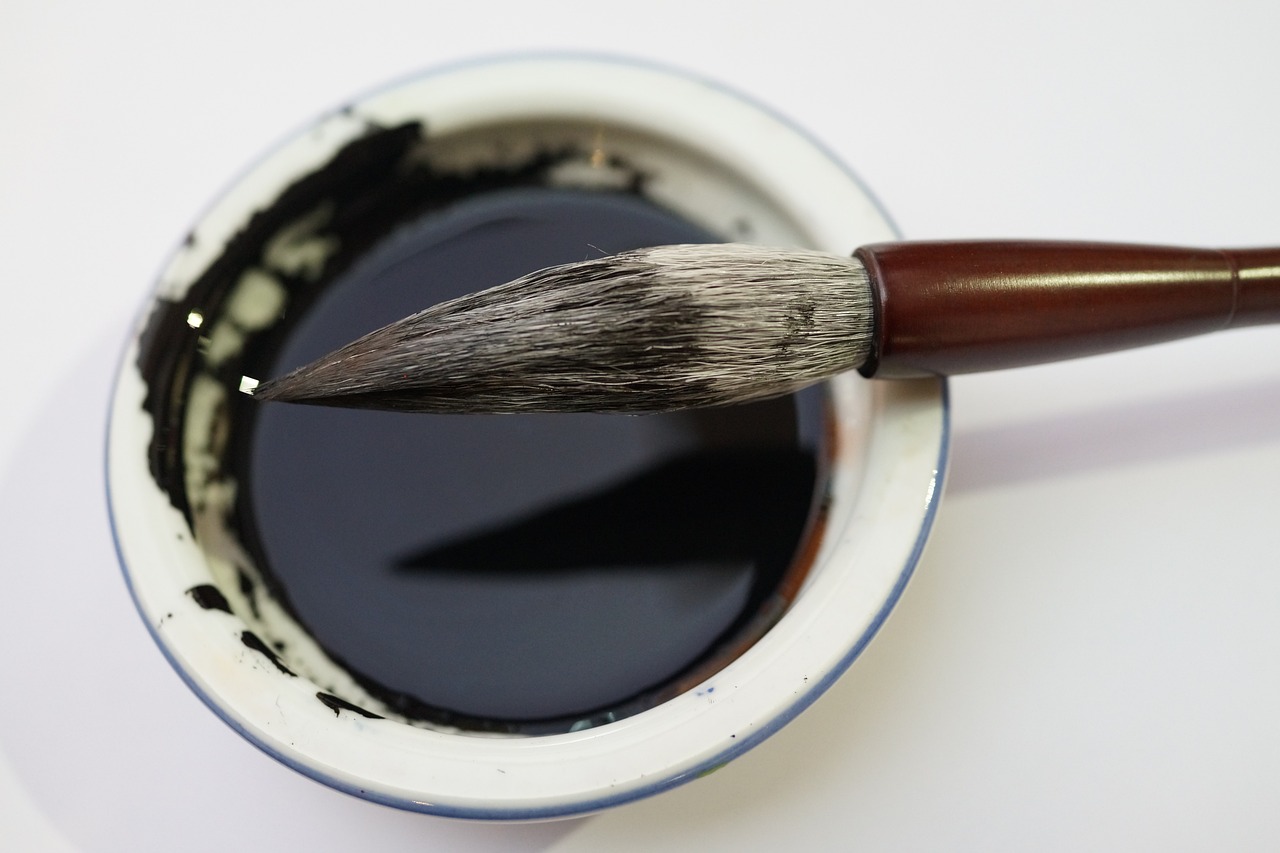 calligraphy brush, ink well, chinese calligraphy