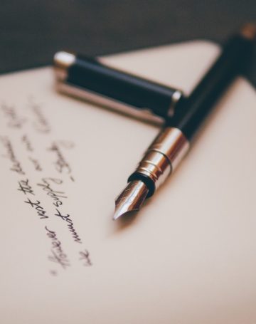 fountain pen, notebook, paper