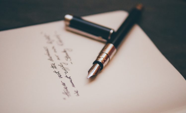 fountain pen, notebook, paper