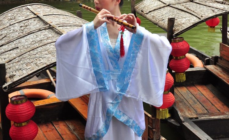 chinese woman, chinese woman with flute, chinese woman on boat